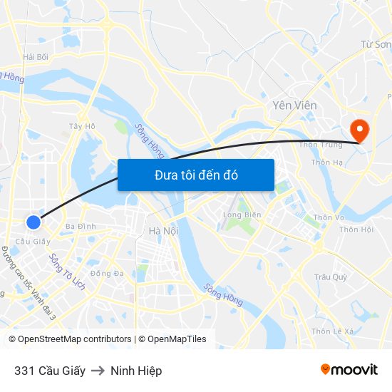 331 Cầu Giấy to Ninh Hiệp map