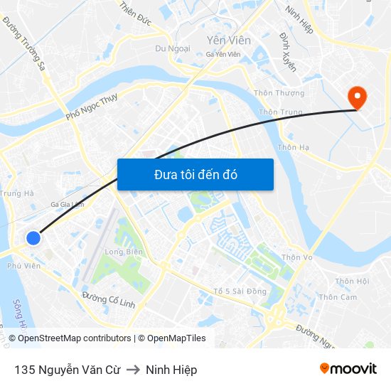 135 Nguyễn Văn Cừ to Ninh Hiệp map
