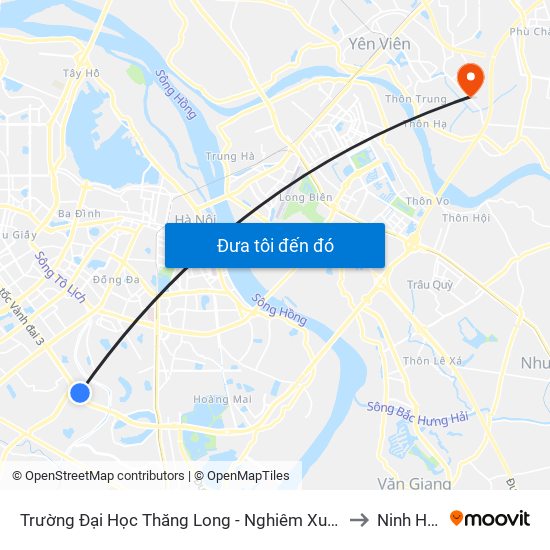 Trường Đại Học Thăng Long - Nghiêm Xuân Yêm to Ninh Hiệp map