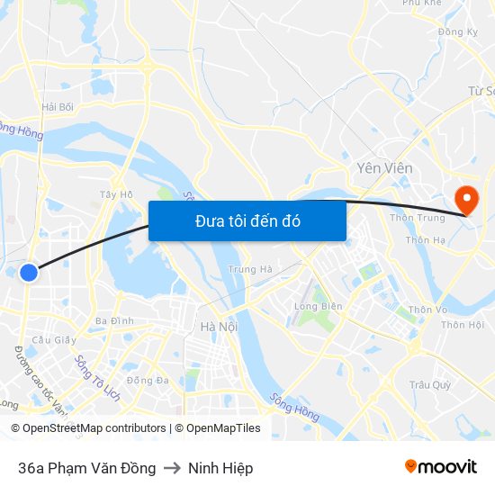 36a Phạm Văn Đồng to Ninh Hiệp map