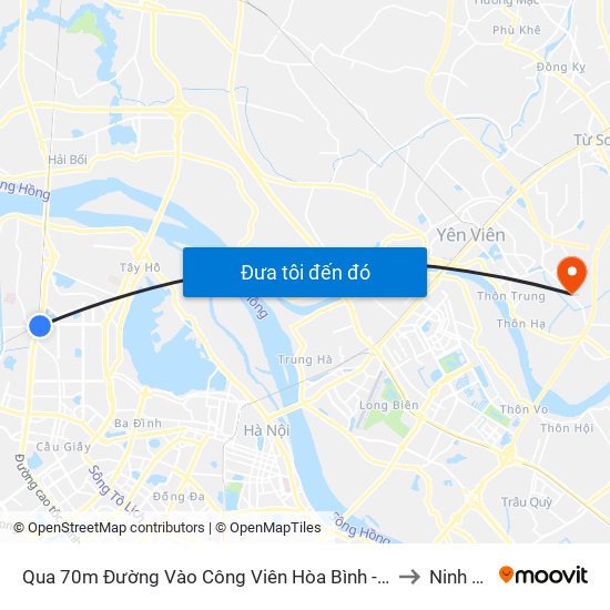 Qua 70m Đường Vào Công Viên Hòa Bình - Phạm Văn Đồng to Ninh Hiệp map