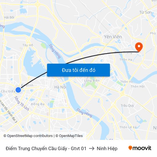 Điểm Trung Chuyển Cầu Giấy - Gtvt 01 to Ninh Hiệp map