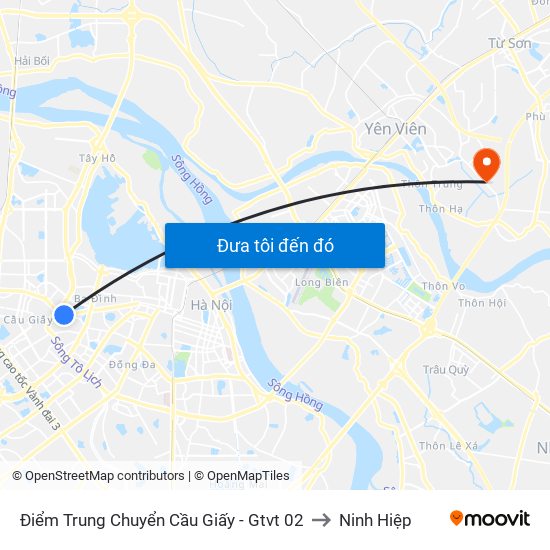 Điểm Trung Chuyển Cầu Giấy - Gtvt 02 to Ninh Hiệp map