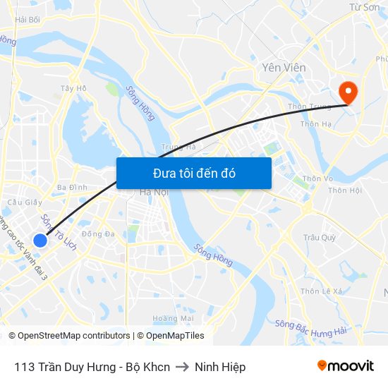 113 Trần Duy Hưng - Bộ Khcn to Ninh Hiệp map