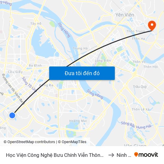 Học Viện Công Nghệ Bưu Chính Viễn Thông - Trần Phú (Hà Đông) to Ninh Hiệp map