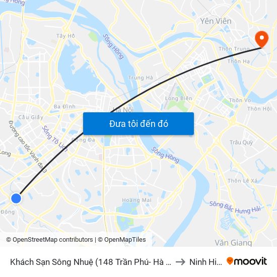 Khách Sạn Sông Nhuệ (148 Trần Phú- Hà Đông) to Ninh Hiệp map