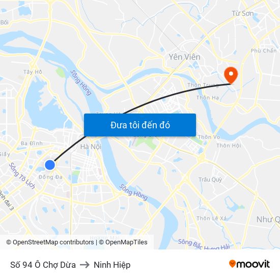 Số 94 Ô Chợ Dừa to Ninh Hiệp map