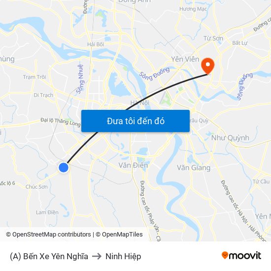 (A) Bến Xe Yên Nghĩa to Ninh Hiệp map