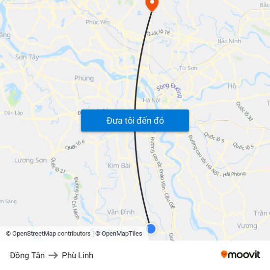 Đồng Tân to Phù Linh map