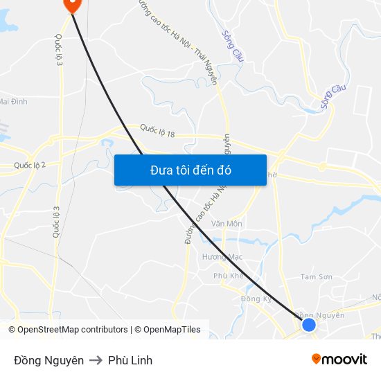 Đồng Nguyên to Phù Linh map