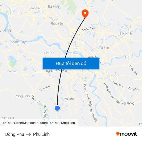 Đồng Phú to Phù Linh map