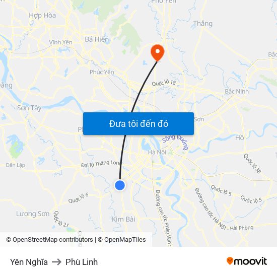 Yên Nghĩa to Phù Linh map
