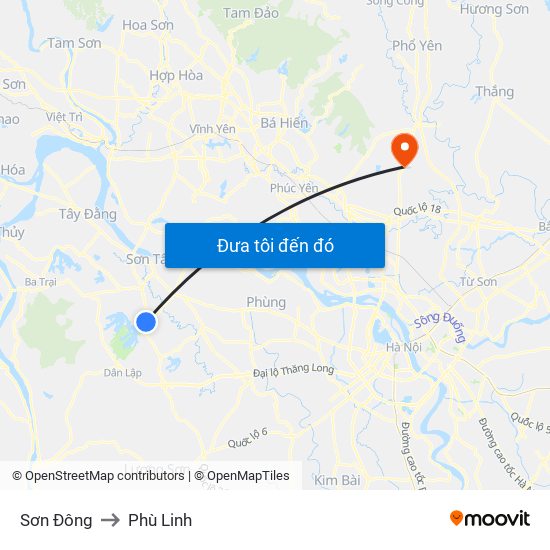 Sơn Đông to Phù Linh map