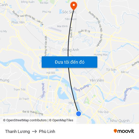 Thanh Lương to Phù Linh map