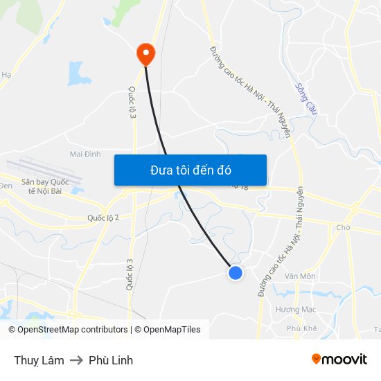 Thuỵ Lâm to Phù Linh map