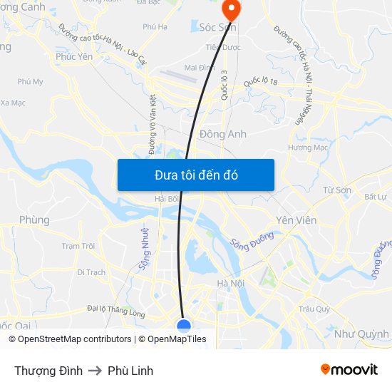 Thượng Đình to Phù Linh map