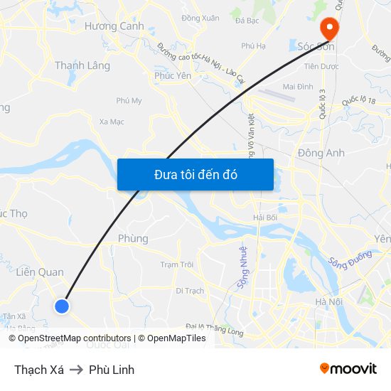 Thạch Xá to Phù Linh map
