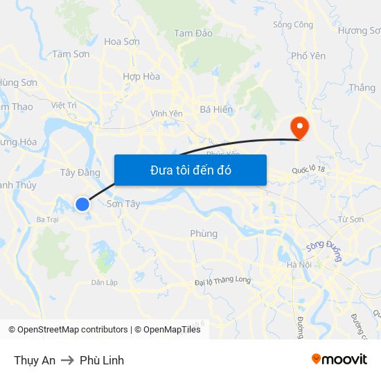 Thụy An to Phù Linh map