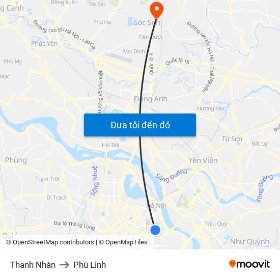 Thanh Nhàn to Phù Linh map