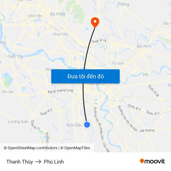 Thanh Thùy to Phù Linh map