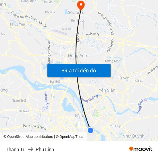 Thanh Trì to Phù Linh map