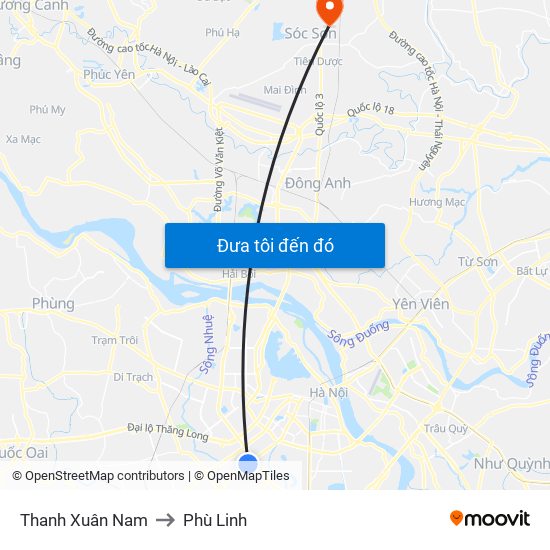 Thanh Xuân Nam to Phù Linh map