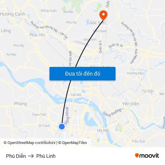 Phú Diễn to Phù Linh map