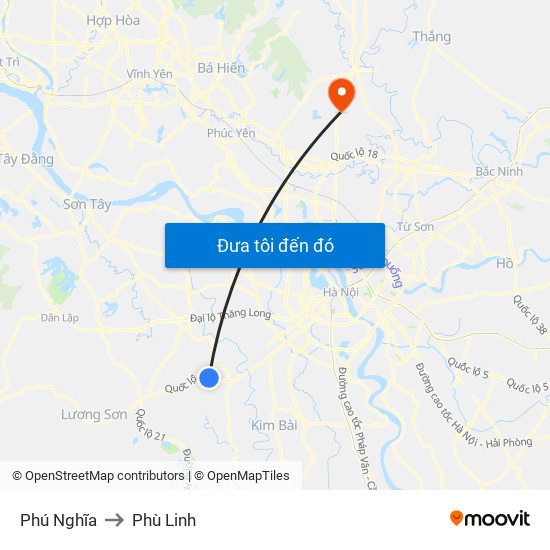 Phú Nghĩa to Phù Linh map