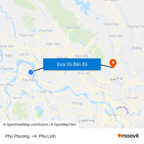 Phú Phương to Phù Linh map