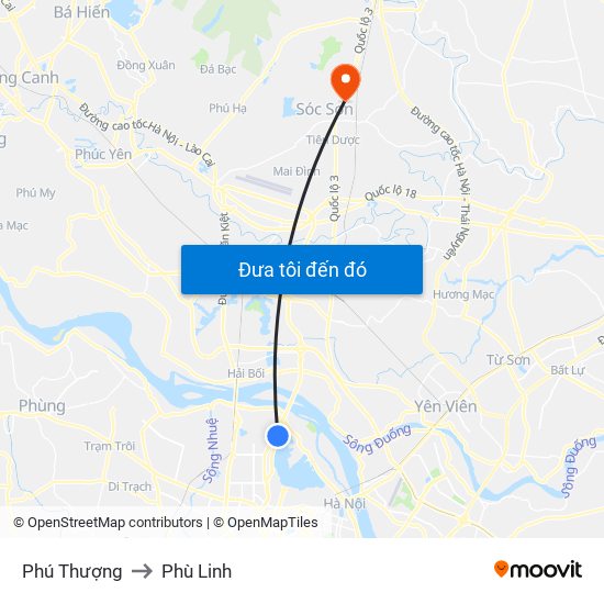 Phú Thượng to Phù Linh map