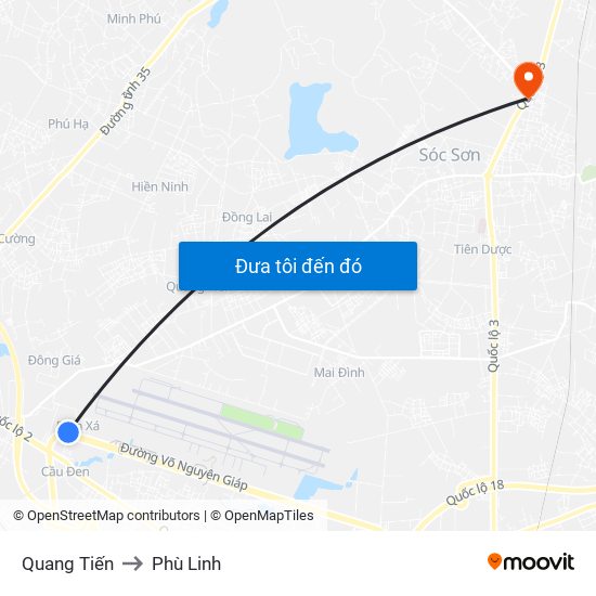 Quang Tiến to Phù Linh map