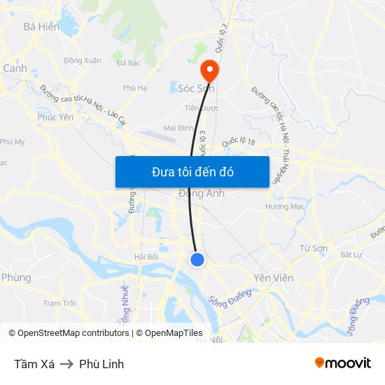 Tầm Xá to Phù Linh map