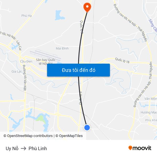 Uy Nỗ to Phù Linh map