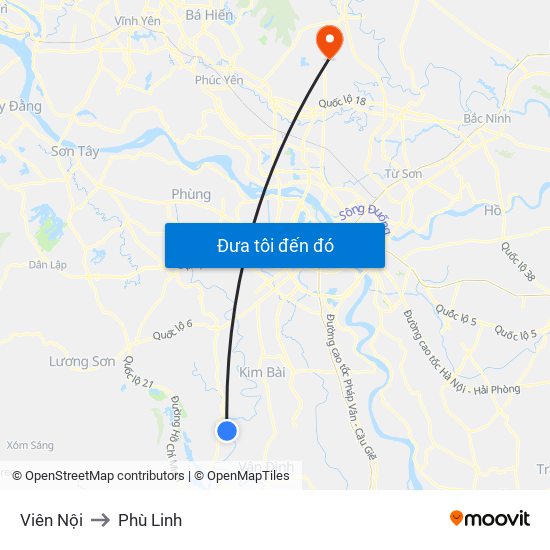 Viên Nội to Phù Linh map