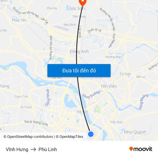 Vĩnh Hưng to Phù Linh map