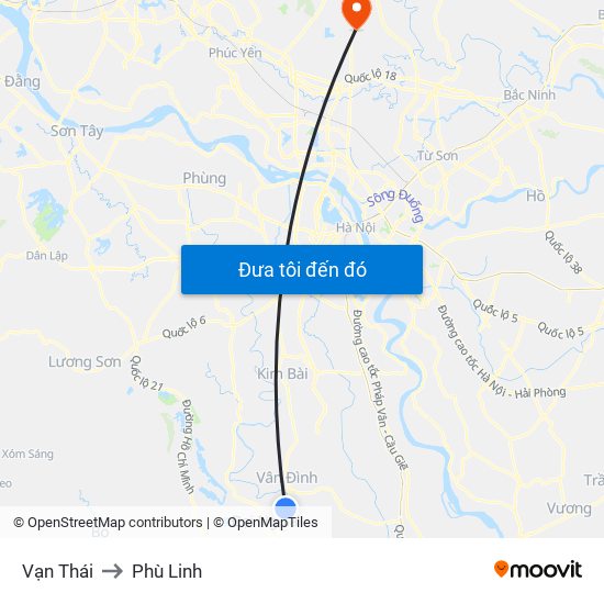 Vạn Thái to Phù Linh map