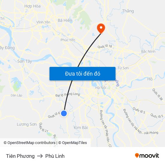 Tiên Phương to Phù Linh map