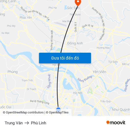 Trung Văn to Phù Linh map