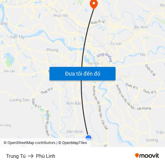 Trung Tú to Phù Linh map