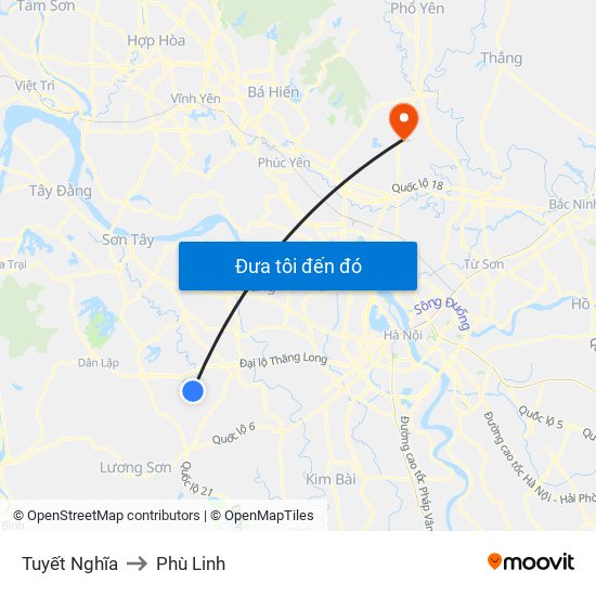 Tuyết Nghĩa to Phù Linh map