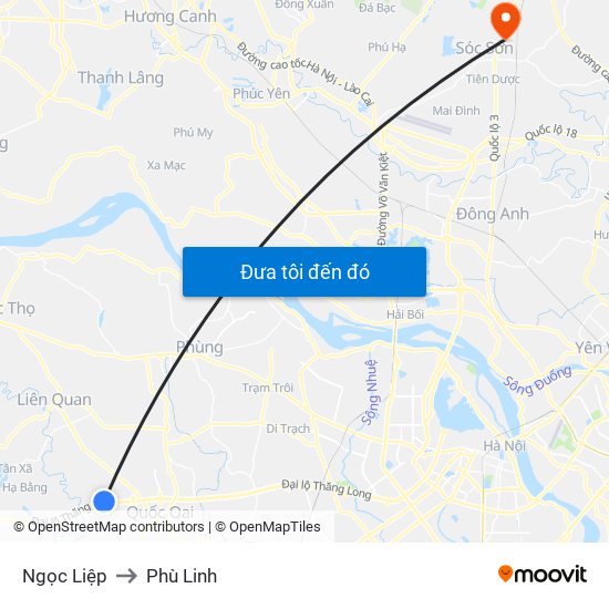 Ngọc Liệp to Phù Linh map