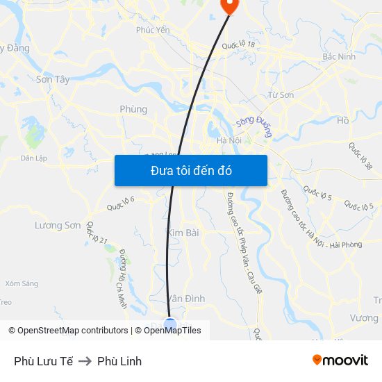 Phù Lưu Tế to Phù Linh map