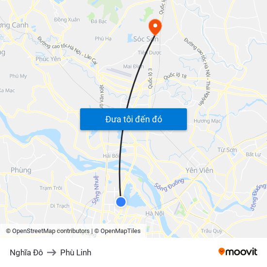 Nghĩa Đô to Phù Linh map