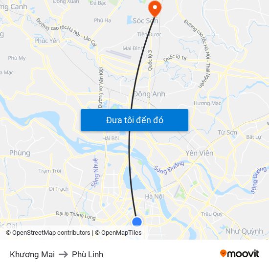 Khương Mai to Phù Linh map