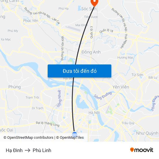 Hạ Đình to Phù Linh map