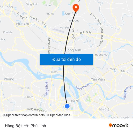 Hàng Bột to Phù Linh map