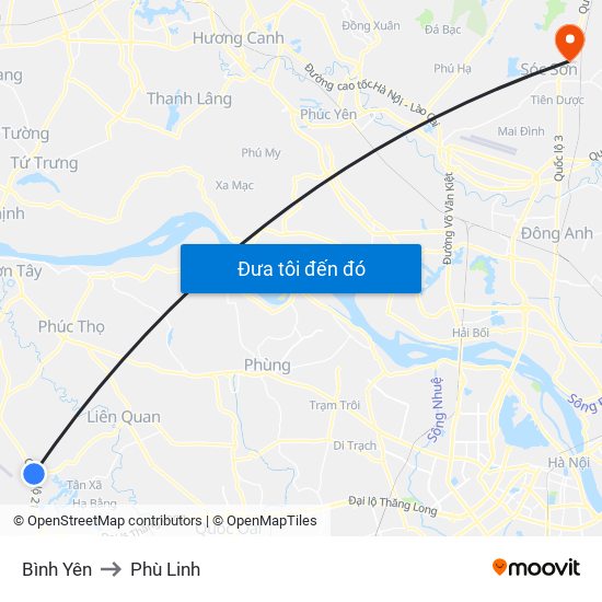 Bình Yên to Phù Linh map