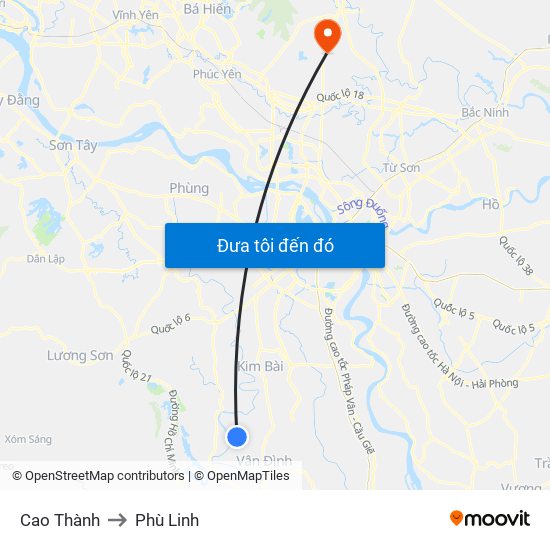 Cao Thành to Phù Linh map