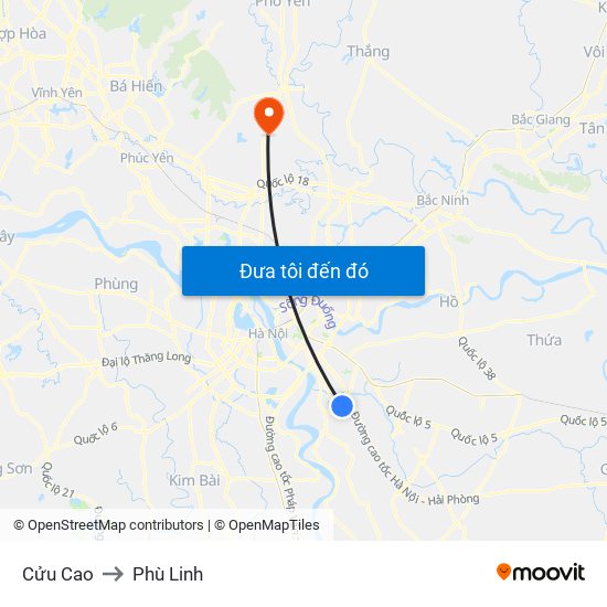 Cửu Cao to Phù Linh map