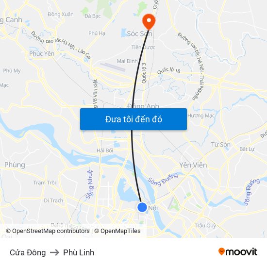 Cửa Đông to Phù Linh map